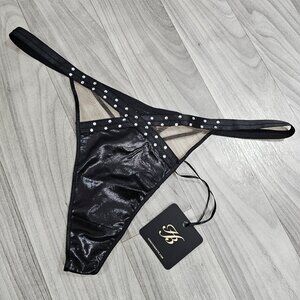 Honey Birdette Skye Black Thong Panty with Crystals Size L